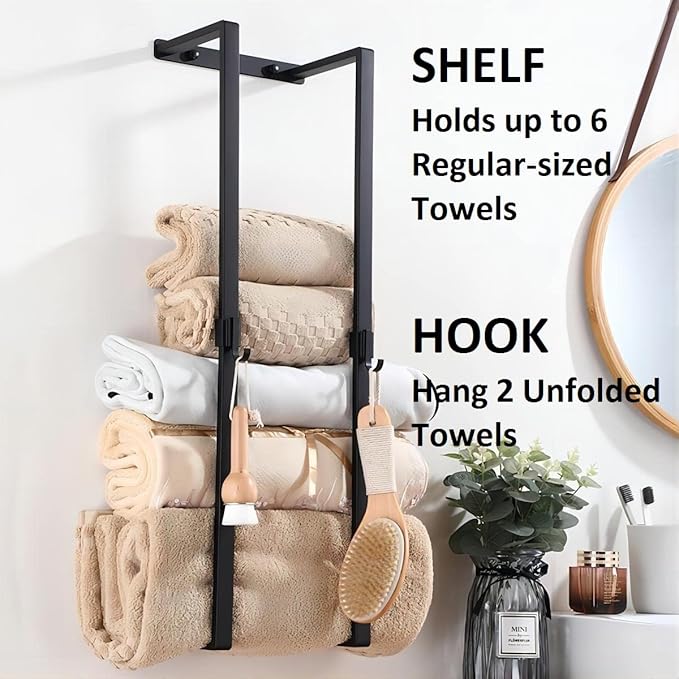 MANYHORSES Wall Mounted Towel Rack,Towel Racks for Bathroom,Bathroom Towel Storage,Metal Bath Towel Holder Organizer for Bathroom Wall (Black)