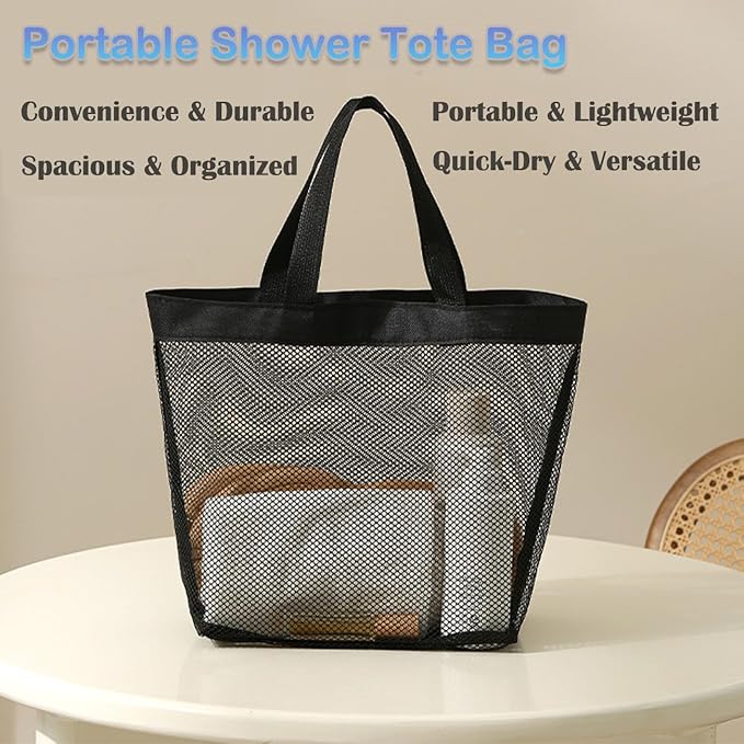 Mesh Shower Caddy Portable for College Dorm Room Essentials, Small Shower Tote Toiletry Bag Basket, Quick Dry Hanging Organizer for Bathroom, Gym, Camp, Travel, Cruise, Beach