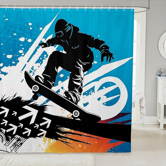 Feelyou Ski Slope Shower Curtain for Winter Seasonal Sport Bathroom Fabric Shower Curtain Set Telfer and Snowboarding Bath Curtain Stalls Bathtubs Decor Arrow Waterproof Curtains 72"x72"
