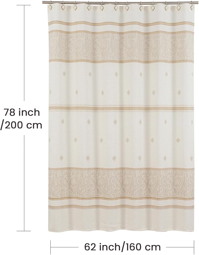 Long Fabric Shower Curtain, Beige Tan Stripe Cloth Shower Curtains for Bathroom, Waterproof Bathroom Small Curtains, 62" W x 78" H