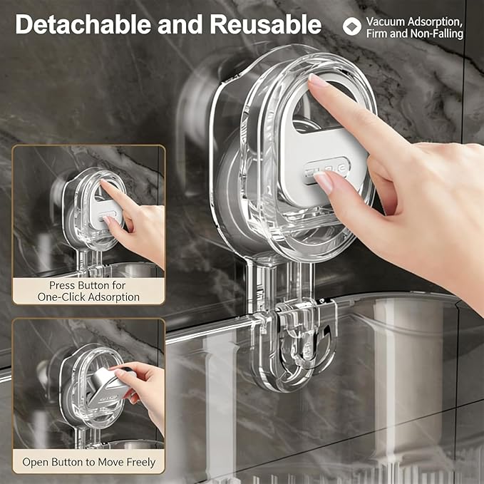 Non-Drilling Bathroom Suction Box, Corrugated Strong Sucker Storage Rack, Detachable Hanging Storage Basket, Bathroom Shelf Non-Drilling Storage Rack, Acrylic Hanging Wall Frame. (Transparent Brown)