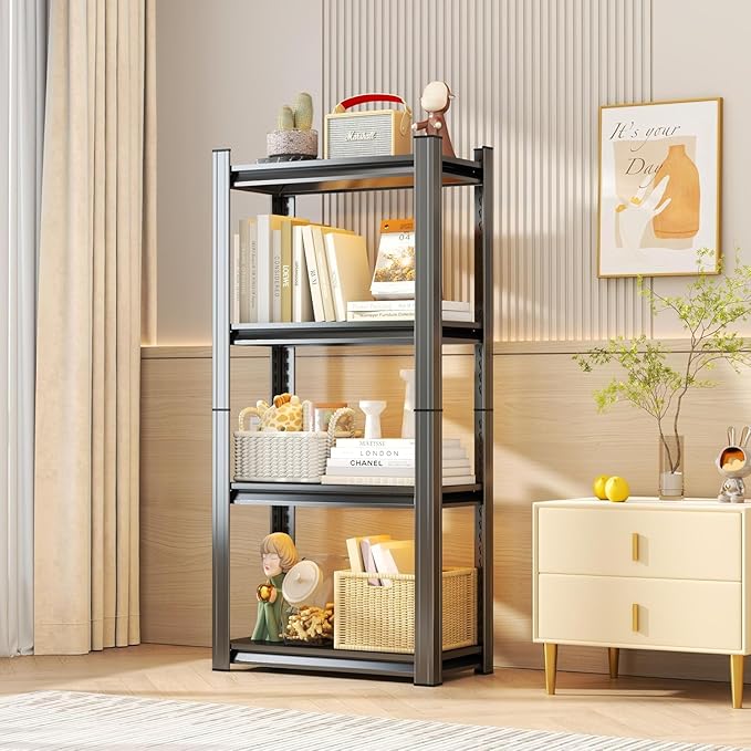 4-Tier Bathroom Storage Shelves, Adjustable Bathroom Organizers and Storage Stand, Heavy Duty Metal Shelving Unit , Classic Open Floor Utility Shelf for Laundry ,Kitchen,Living Room (10"D*16"W*54"H)