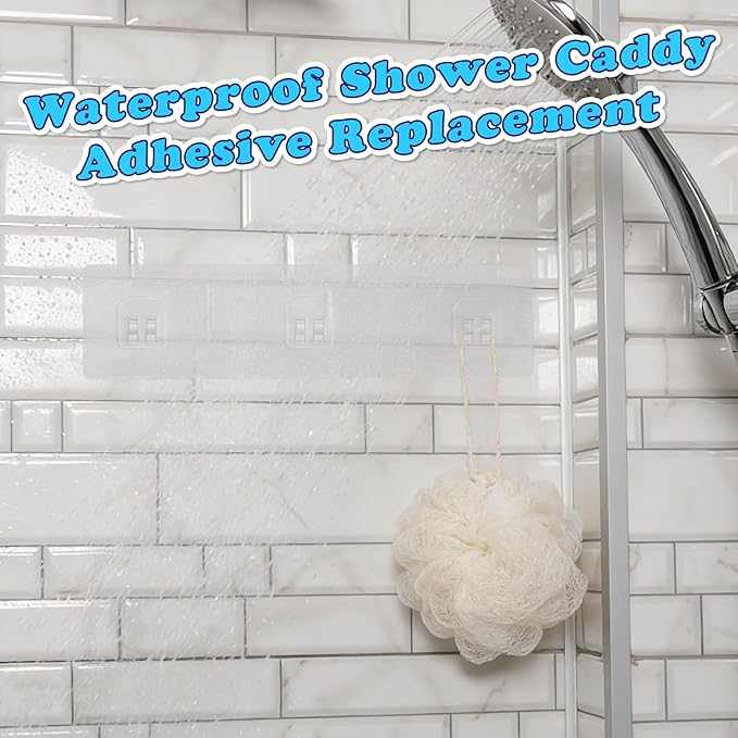 18 Pack Shower Caddy Adhesive Replacement, 1/2/3 Hooks Set Thick Bath Toy Storage Adhesive Replacements, Waterproof Adhesive Hooks Strips for Kitchen Racks, Shower Basket & Soap Holder