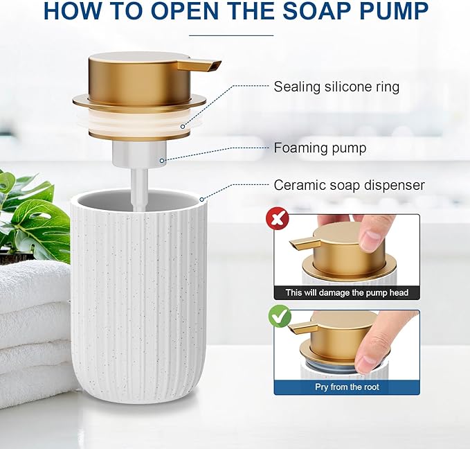 Ceramic Foaming Soap Dispenser, 12 oz Bathroom Foam Hand Soap Dispenser, Refillable Lotion Soap Dispenser with Removable Pump for Kitchen Hand Wash Dispenser, Modern Home Decor(2Pack-Speckled White)