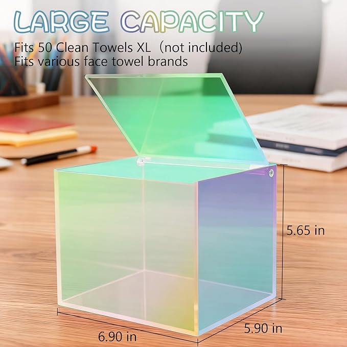 Gradient Acrylic Disposable Face Towel Holder-Compatible with Clean Skin Club Facial Towel XL, Acrylic Face Towelette Storage Box Container, Cosmetic Organizer for Bathroom Countertop Storage