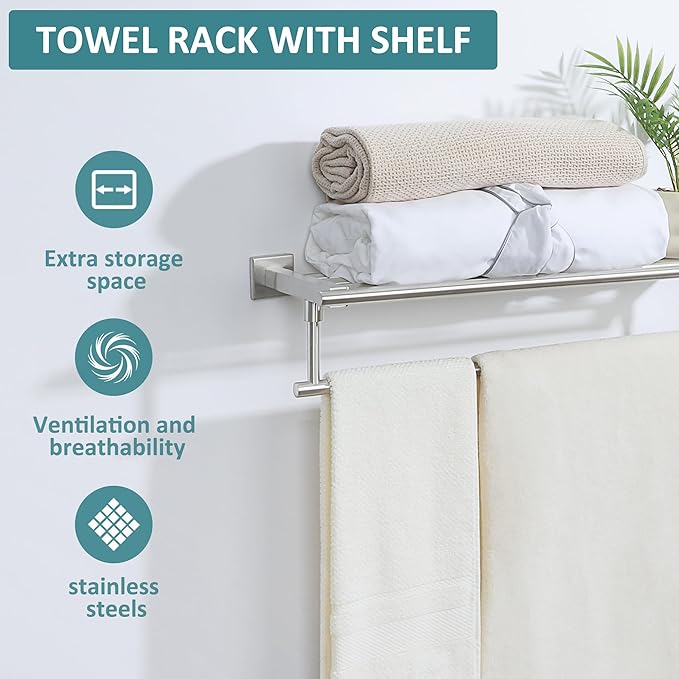 Alise 28 Inch Towel Racks for Bathroom Wall Mounted,Bathroom Towel Rack with Tower Bar,Double Towel Racks for Bathroom,SUS304 Stainless Steel Bathroom Towel Holder Brushed Nickel