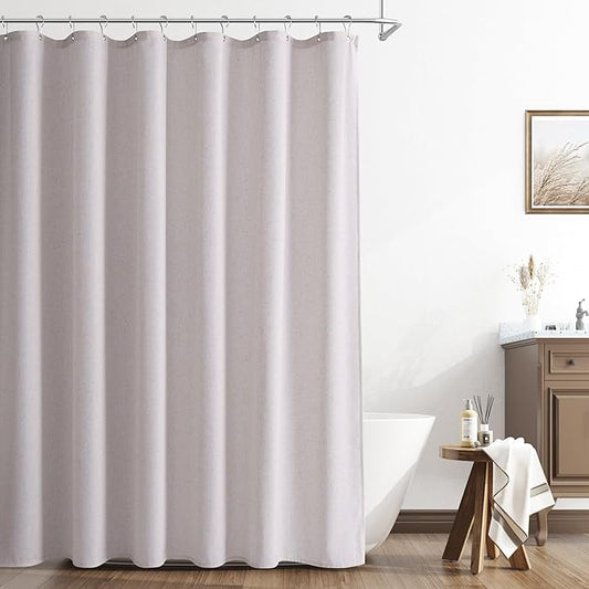 Naturoom Champagne Linen Shower Curtain, Cloth Textured Fabric Shower Curtain Set with Hooks, Simple Elegant Modern Farmhouse Country Ultra Thick Bath Curtains for Bathroom,Water Repellent,72x96