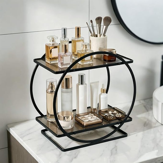 BO2702 2 Tier Bathroom Organizer, Perfume Organizer for Dresser, Black
