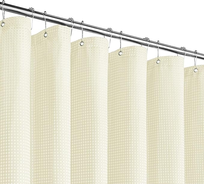 Gibelle Beige Shower Curtain, 230GSM Waffle Weave Textured Fabric Shower Curtain for Bathroom - Soft Cloth & Hotel Spa Luxury, Water Repellent, Machine Washable, 72X72, Ivory