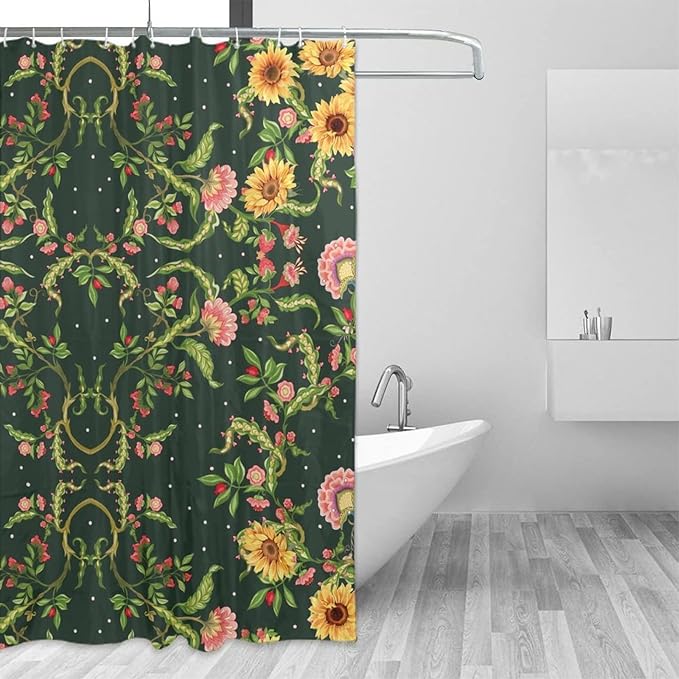 Modern Abstract William Morris Art Fabric Shower Curtain,Fantasy Galaxy Boho Floral Sunflower Hotel Quality,Machine Washable,72L x72W for Bathroom.