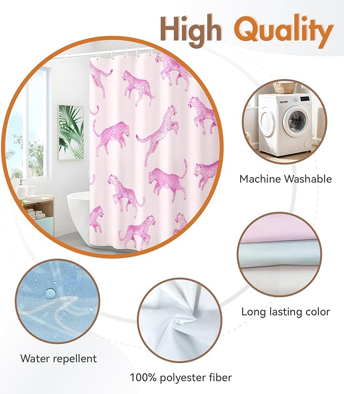 MAMUSE Shower Curtain for Bathroom - Cute Aesthetic Decorative Modern Girly Unique Girls Design Pretty Women Waterproof Fabric Cloth Cortinas de Baño Bathtub 72 x 72 Inch, Pink Leopard