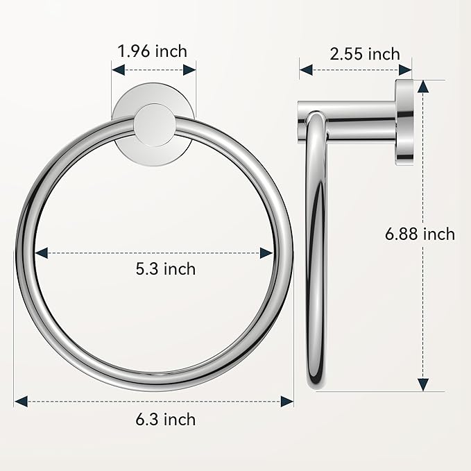 FORIOUS Towel Ring, SUS304 Stainless Steel Modern Hand Towel Holder Rack Hanger Round for Bathroom Wall Mounted, Ideal for Bath, Kitchen, RV, Chrome