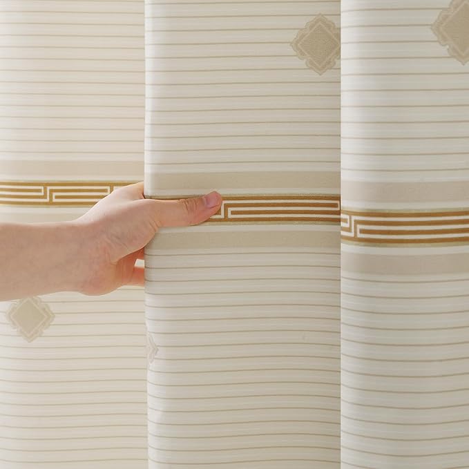 Seville Farmhouse Tan Polyester Stripes Printed Modern Shower Curtain,Decorative Yellow Waterproof Fabric Bathroom Curtains,72" W x Extra 78" L