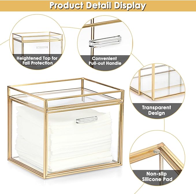 Sumnacon Disposable Face Towel Holder Glass Face Towel Storage Box with Drawer Compatible with Clean Skin Cluub Clean XL Makeup Box Organizer for Bathroom,Vanity Countertop