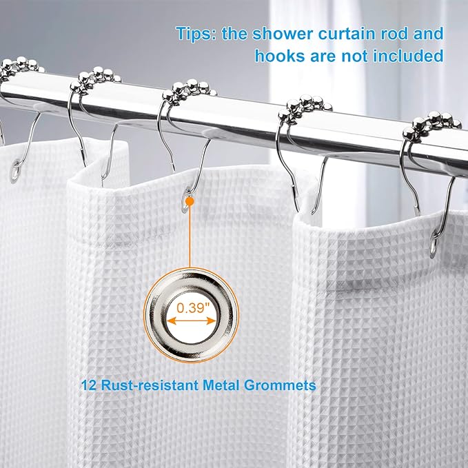 AmazerBath Extra Long Shower Curtain 96 Inches Long, Waffle Shower Curtain White Extra Long, Fabric Shower Curtains for Bathroom, Heavy Duty 240G Waffle Textured, 72x96 Inches