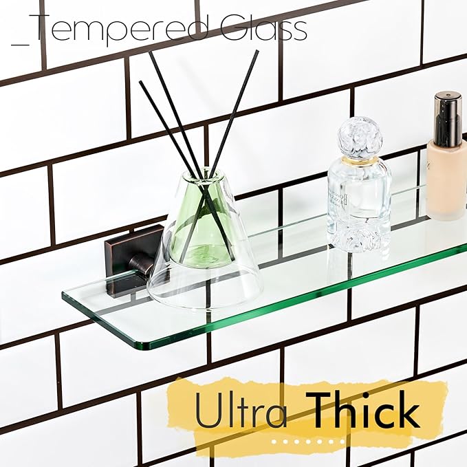 KOKOSIRI Wall Shelves for Bathroom Hardware 20-Inch Glass Floating Shelf Kitchen Hanging Rack Shower Storage, Oil Rubbed Bronze Stainless Steel B1107ORB-L20