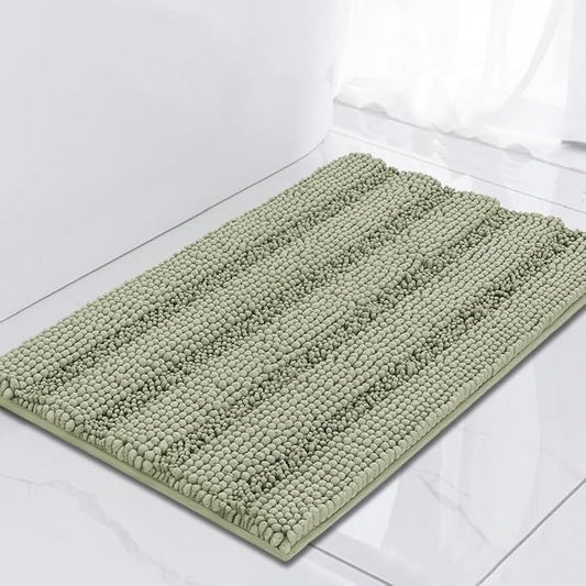 Turquoize Luxury Chenille Bath Rug for Bathroom Rugs Extra Absorbent Bath Mat Non Slip Microfiber Shower Rugs for Bathroom Microfiber Shaggy Carpet Rug Size, 17"x 24", Eucalyptus