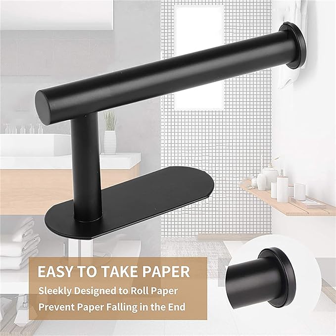 JOPOFI Toilet Paper Holder - Self Adhesive Toilet Paper Holder Wall Mount for Bathroom, SUS 304 Stainless Steel Command Strip Toilet Paper Roll Holder Stick On Wall, No Drilling - Matte Black（2 Pcs）