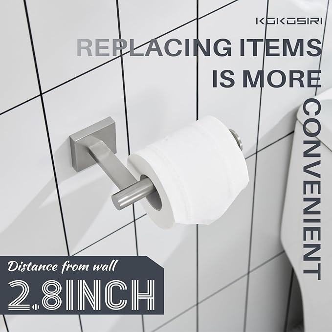 KOKOSIRI 20-Inch Bathroom Shelves Glass Floating Shelf Toilet Roll Holder Toilet Paper Holder Stainless Steel Brushed Nickel B1105BR-L20+B2008BR