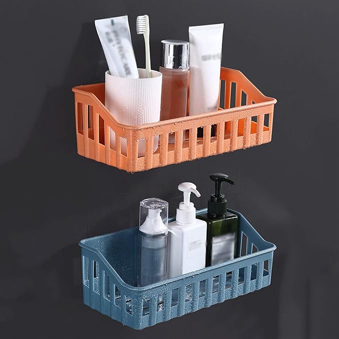 Bathroom Storage Rack 4 Shelves Toilet Plastic Storage Shelves Toilet Washstand Wall Mounted Storage Shelves Non Perforated Shelves Bathroom Shelf(Blue)