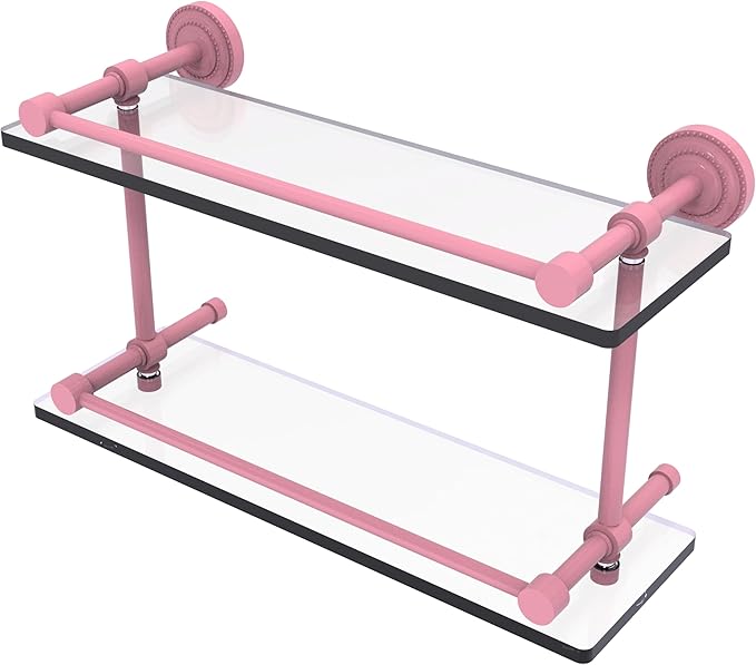 Allied Brass DT-2/16-GAL-PNK Dottingham 16 Inch Double Glass Shelf with Gallery Rail, Pink