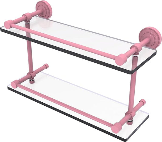 Allied Brass DT-2/16-GAL-PNK Dottingham 16 Inch Double Glass Shelf with Gallery Rail, Pink