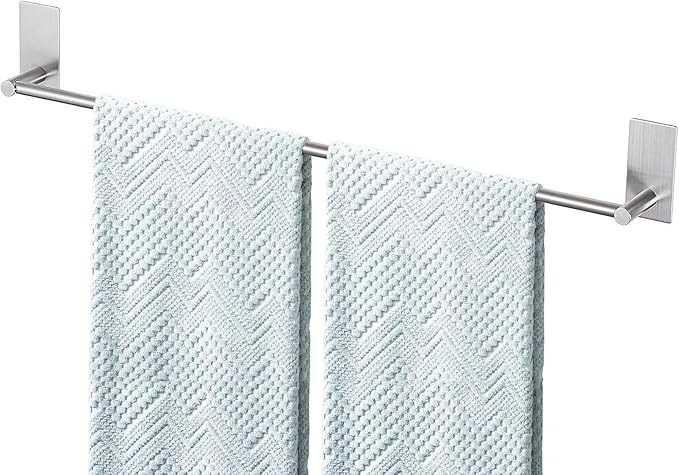 Adhesive Bath Towel Bar 24-inch, No Drill Stick On Towel Rack, Easy Install with Self-Adhesive, Premium SUS304 Stainless Steel (Brush Nickle, 24)