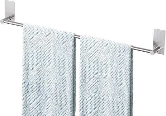 Adhesive Bath Towel Bar 24-inch, No Drill Stick On Towel Rack, Easy Install with Self-Adhesive, Premium SUS304 Stainless Steel (Brush Nickle, 24)