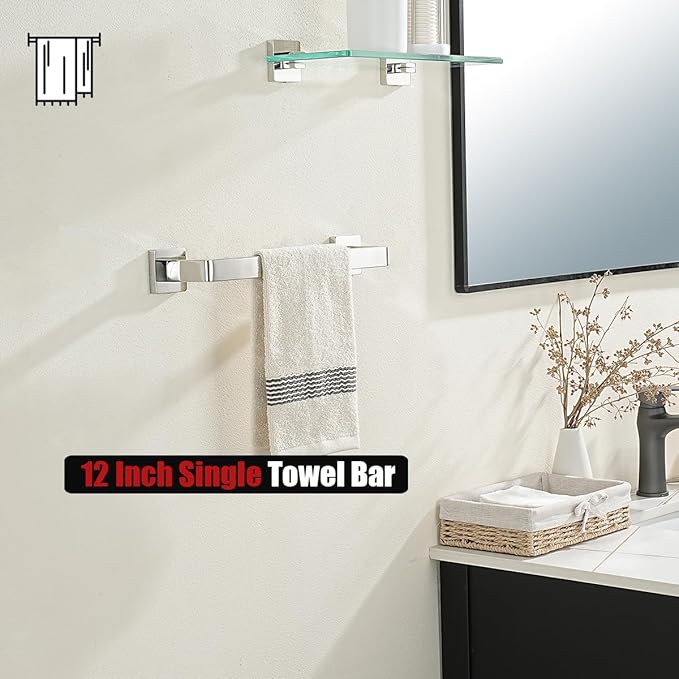 JQK Polished Towel Bar, Rounded Edges 18.41 Inch Towel Rack, 304 Stainless Steel Bathroom Wall Mount, Useable Length 16 Inch, TB250L16-CH