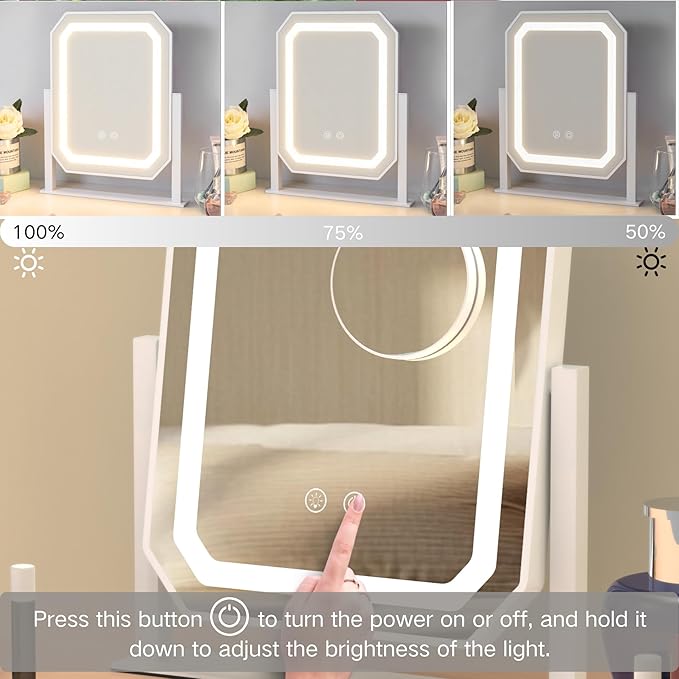 Lighted Makeup Mirror, Hollywood Vanity Mirror with Lights, 3 Color Lighting Modes, Detachable 5X Magnification Mirror, Smart Touch Control, 360°Rotation (12in. White) Title Generator Brand