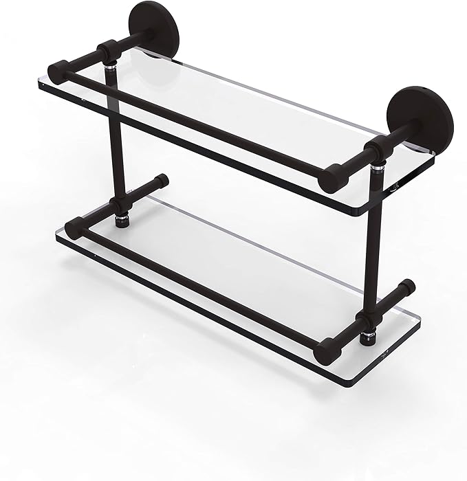 Allied Brass P1000-2/16-GAL-ORB P 1000 2 Gal Inch Tempered Double Gallery Rail Glass Shelf, 16 Inch, Oil Rubbed Bronze