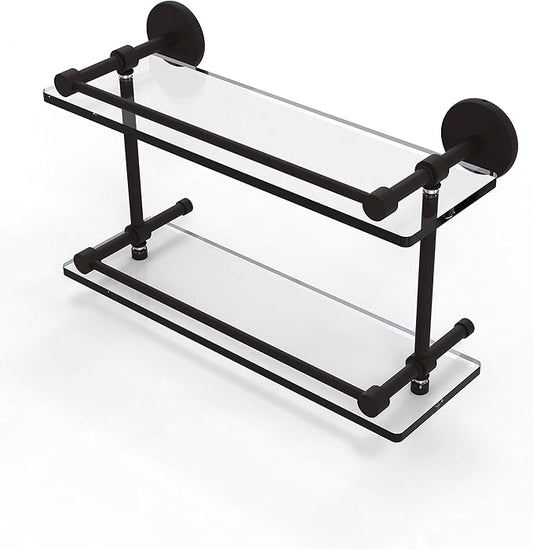 Allied Brass P1000-2/16-GAL-ORB P 1000 2 Gal Inch Tempered Double Gallery Rail Glass Shelf, 16 Inch, Oil Rubbed Bronze
