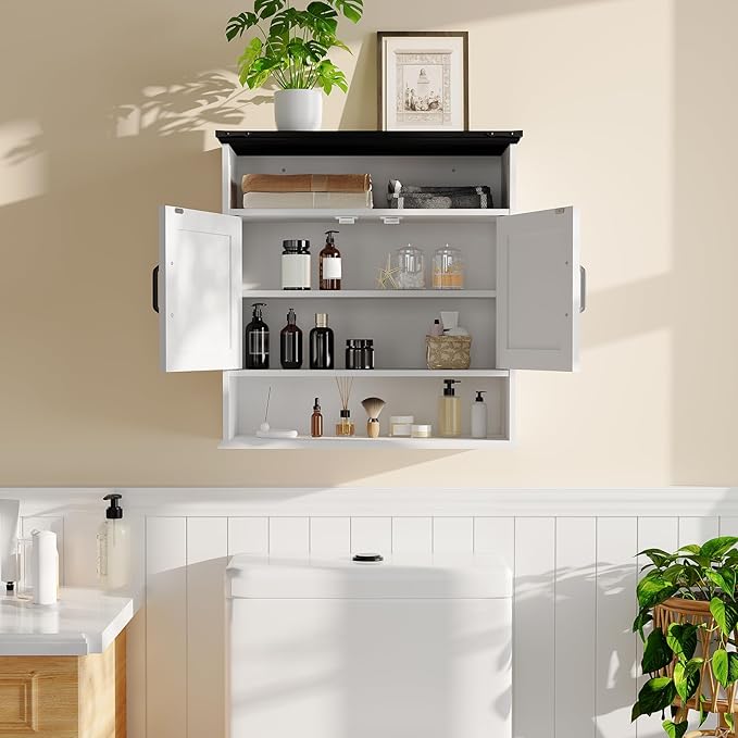 Bathroom Wall Cabinet - Medicine Cabinet with Barn Doors & Adjustable Shelf - 25x23.6x9 Inch Wall Cabinet for Bathroom, Kitchen, Laundry Room, Entryway