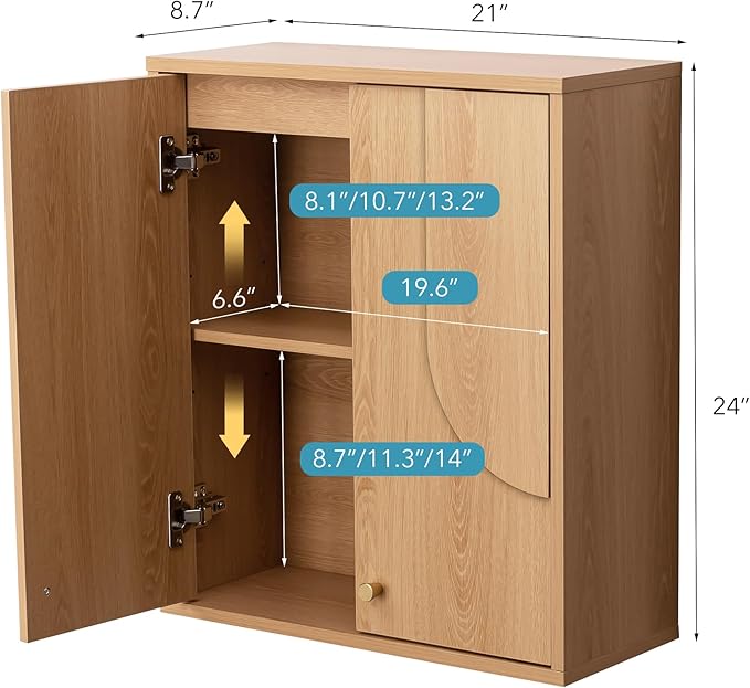 VANIRROR Arched Wood Medicine Cabinet with Soft Close - Premium 25 Lbs Japandi Wall Cabinet - French Cleat Over The Toilet Organizer for Bathroom, Coffee Bar & Entryway