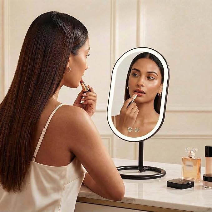 Fancii Vera LED Lighted Vanity Makeup Mirror, Rechargeable - Cordless Illuminated Cosmetic Mirror with 3 Dimmable Light Settings, Dual Magnification (Obsidian)