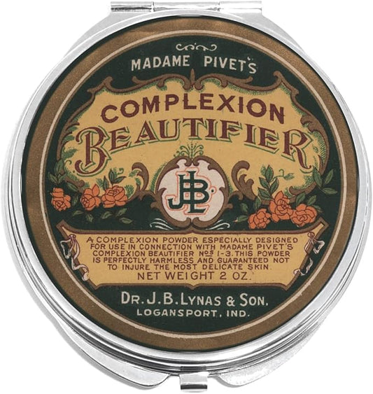 NewCharms Vintage Apothecary Complexion Beautifier Compact with Mirrors - Perfect Pocket and Purse Size Folding Mirror for Applying Make Up Anywhere