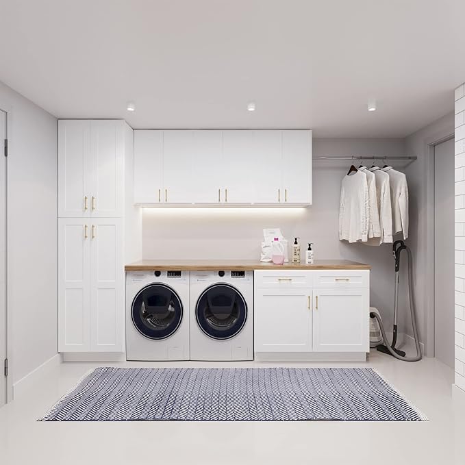 ROOMTEC Wood Wall Cabinet,RTA Single Door Medicine Cabinet with Adjustable Shelves and Soft-Close Door for Kitchen, Bathroom, and Laundry. 12" D*15" W*36" H, Shaker White
