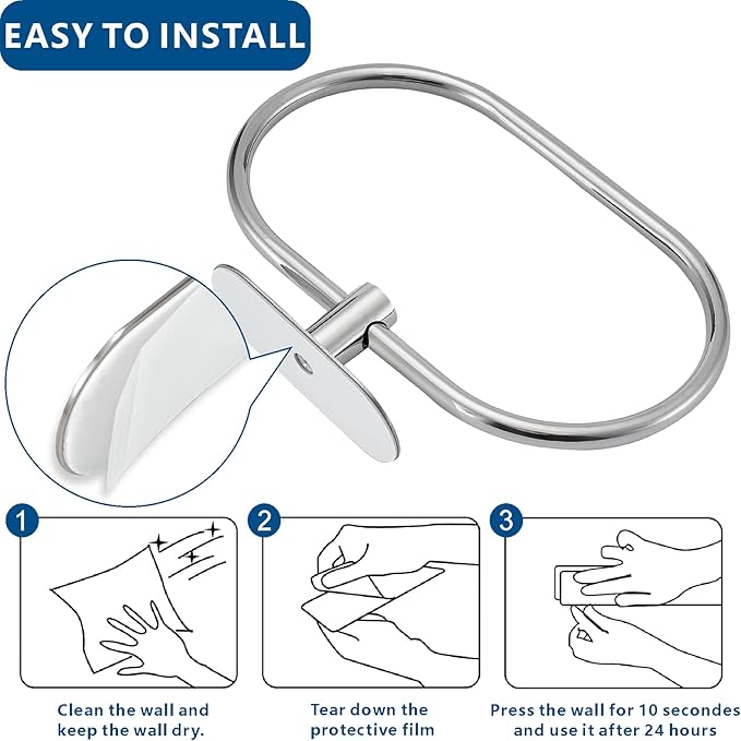 Toilet Paper Holder/Towel Ring Self Adhesive, Eolax No Drilling Chrome Bathroom Hardware Accessories, Stainless Steel Sticky Toilet Roll Hanger and Hand Towel Holder, 2 Pieces