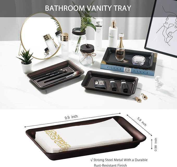 SheeChung 8PCS Bathroom Accessories Set Complete - Soap Dispenser, Mason Jar Toothbrush Holder, 2pcs Qtip Holders, Flower Vase, Soap Holder, Vanity Tray, Toilet Paper Storage, Glass Gift Set - Bronze