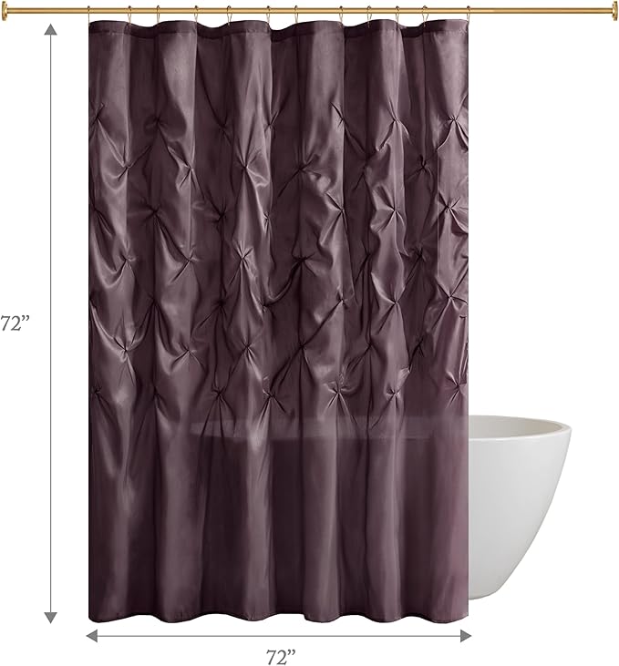 Madison Park Laurel Semi-Sheer Plum Shower Curtain Purple– Lightweight Faux Silk Fabric, 72x72 in, Light Filtering, Modern Style Bathroom Curtain Textured Tufting Detail Modern Mid-Century Bathroom Decor