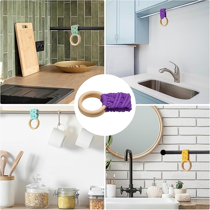 uxcell 2Pcs Kitchen Dish Towel Holder, 11"x3" Crochet Towel Ring with Hanging Loop for Cabinet House Oven Stove Door, Dark Purple