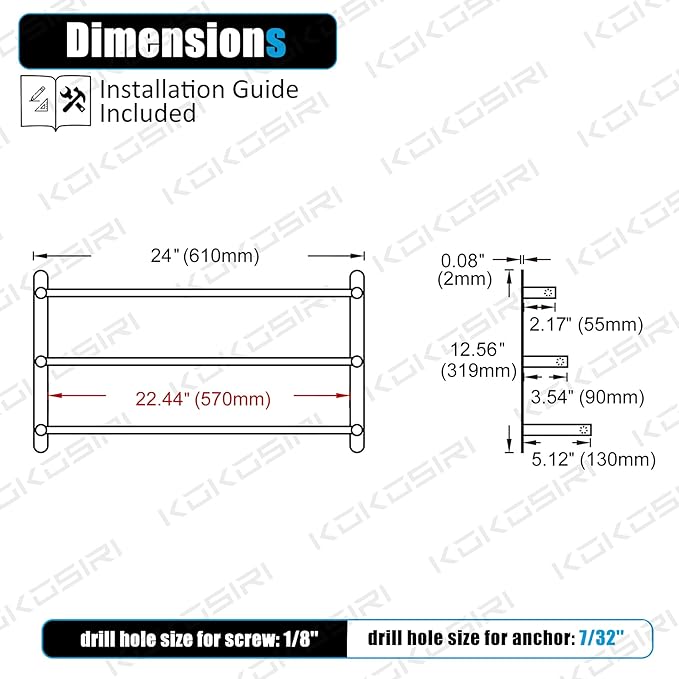 KOKOSIRI Bath Towel Bars Matte Black Bathroom 3-Tiers Ladder Towel Rails Wall Mounted Towels Shelves Rack Stainless Steel, B5002BK-L24