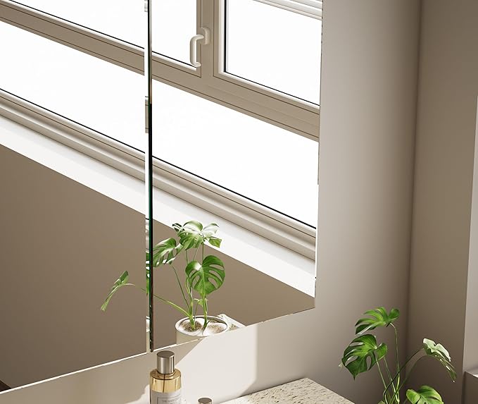 Bathroom Medicine Cabinet Mirror with Storage, 36 Inch x 26 Inch Silver Medicine Cabinet with Double Door & Adjustable Shelves for Vanity, Aluminum Surface, Wall-Mount or Recessed