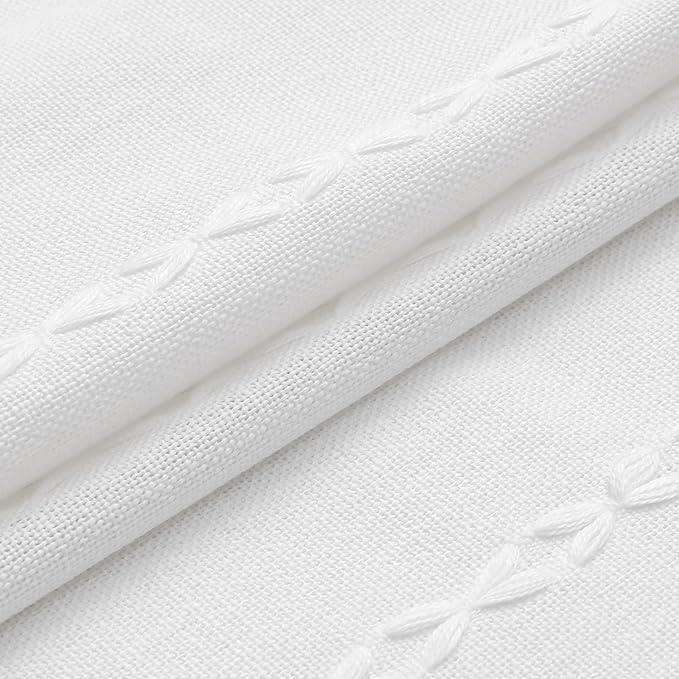MitoVilla Modern Farmhouse Shower Curtain Set 72 x 78, Boho 78 inch Long Polyester Linen Tassel Fabric Shower Curtain Set for Chic Cottagecore French Rustic Bathroom Decor, White