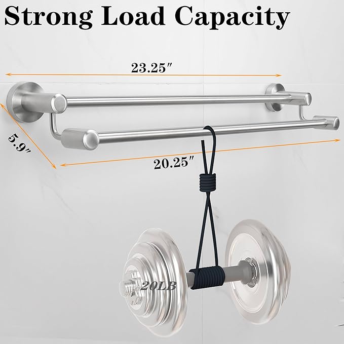 TocTen Double Bath Towel Bar - Thicken SUS304 Stainless Steel Towel Rack for Bathroom, Bathroom Accessories Double Towel Rod Heavy Duty Wall Mounted Towel Holder (Brushed,24IN)