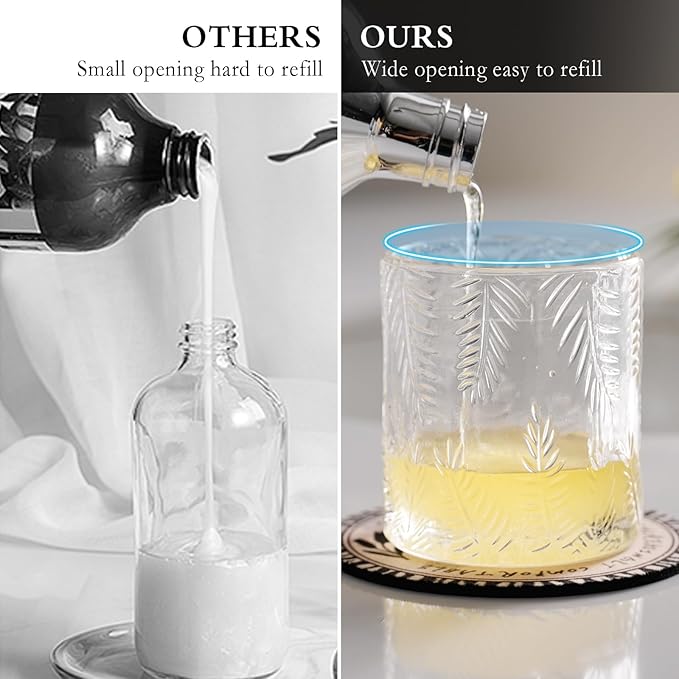 CICUFY Foaming Hand Soap Dispenser - Glass Foam or Lotion Dispenser for Kitchen & Bathroom, Refillable with Large Silver Pump (Leaf Pattern-Clear)