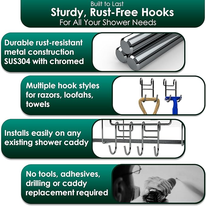 Shower Caddy Hook Helmet Fence Hooks Hook Caddy Hooks for Hanging Wires Hooks for Wire Shelves Heavy Duty Rustproof Hook Utility Hooks 4 Pack Silver