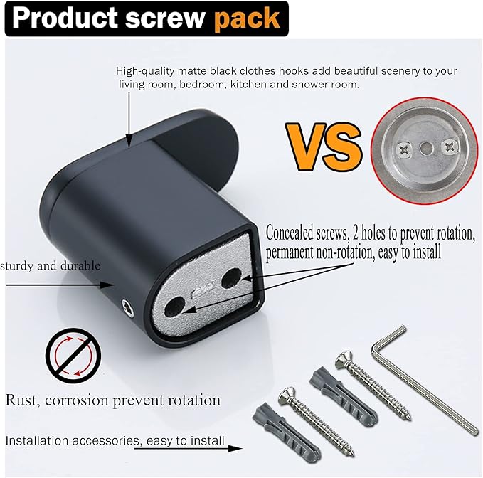RANDOM 4 Piece Bathroom Hardware Set Matte Black Towel Bar Set Include 18 Inch Towel Bar Toilet Paper Holder and 2 Towel Hooks Stainless Steel Bathroom Decor Wall Mount Bathroom Accessories Kit.