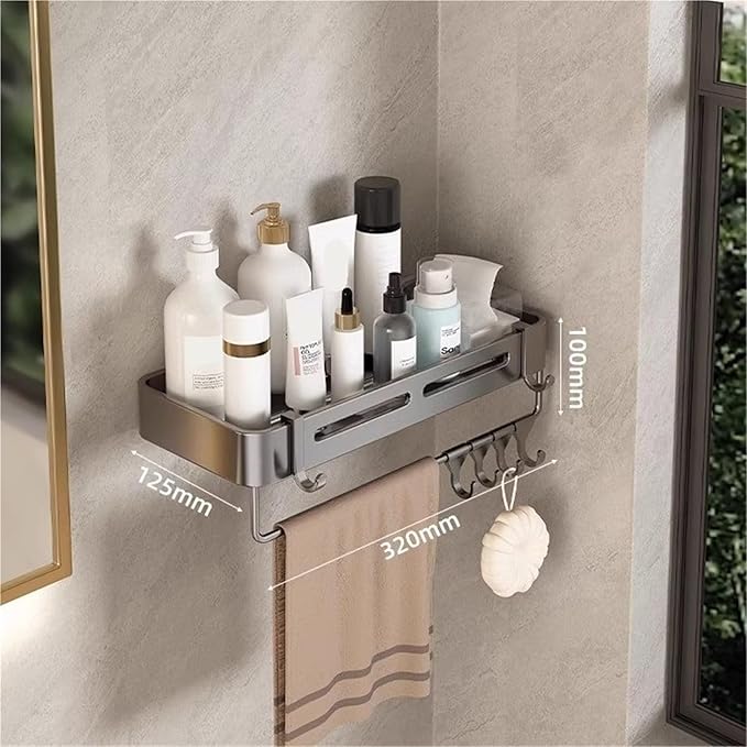 Triangular Wall-Mounted Shelf for Bathroom Or Toilet Area Rectangle Additional Balcony Storage Space for Small Bathrooms(Gray,Rectangle_1PCS with Bars)