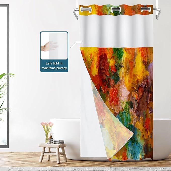 Shrahala Colorful Abstract Paint No Hooks Shower Curtain with Snap in Liner Set, Multicolor Modern Artist Bathroom Décor Polyester Fiber Waterproof for Stall Bathtubs 35.5 X 74 in